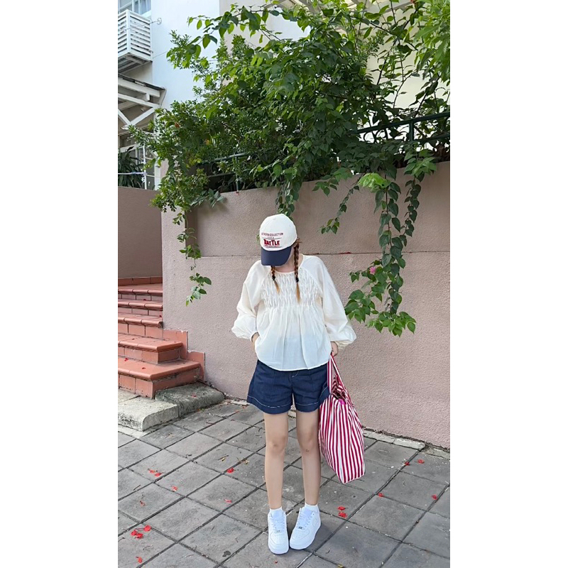 Quần short denim form chữ A dập chỉ nổi phối túi cá tính Fary Short  – Siblinghouse