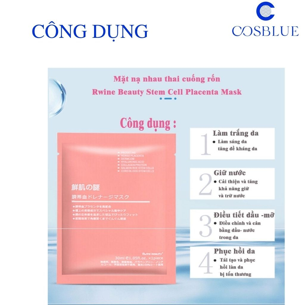 Mặt nạ nhau thai cuống rốn tế bào gốc Rwine Beauty dưỡng da, cung cấp độ ẩm, tái tạo collagen 40ml