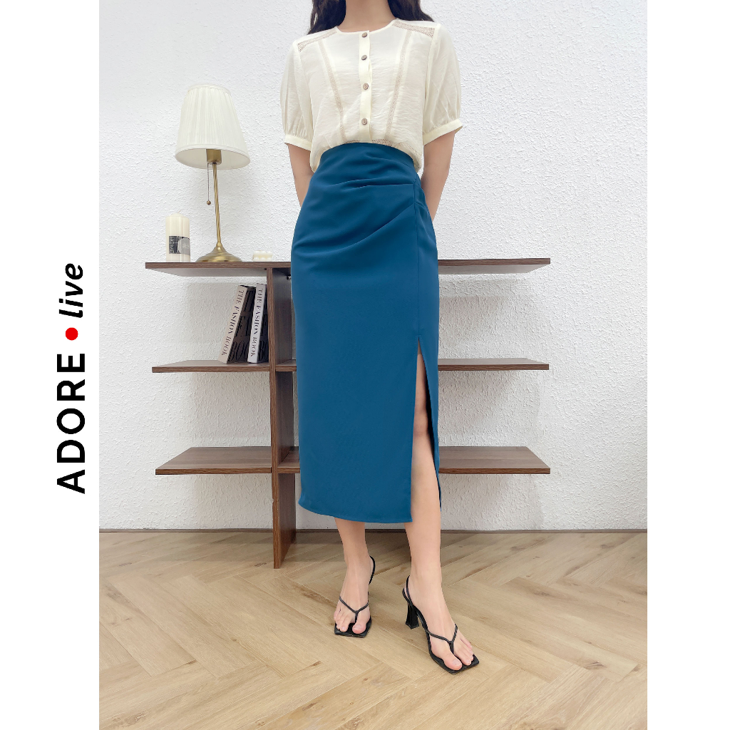 Chân váy Midi skirts casual style tuytsy xếp lệch 3 màu 323SK2031 ADORE DRES