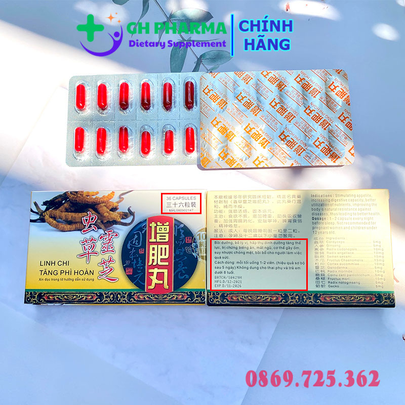 Viên Uống Tăng Cân Linh Chi Tăng Phì Hoàn Malaysia - Hộp 36 Viên