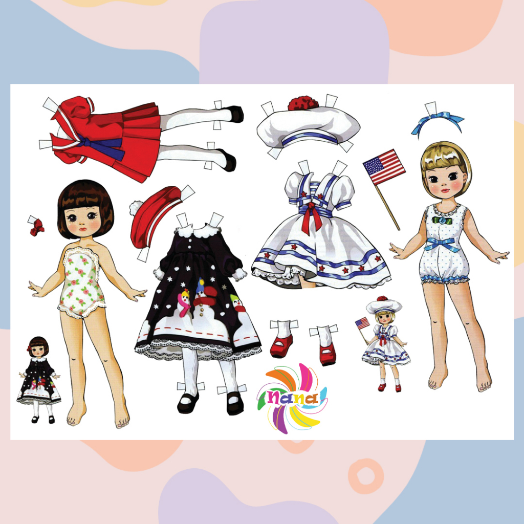 Búp bê giấy thay đồ  đồ chơi cắt thủ công cho bé Combo 4 hình siêu đáng yêu, siêu nét BBG0016