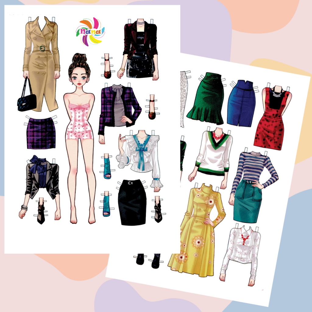 Búp bê giấy thay đồ thủ công phong cách Hàn Quốc cho bé Combo 6 hình siêu đáng yêu BBG0018