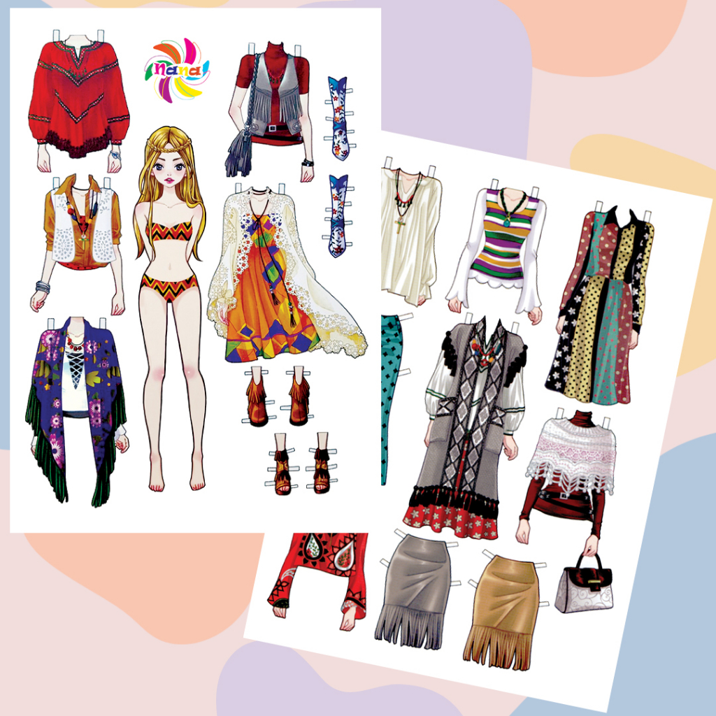 Búp bê giấy thay đồ thời trang phong cách Hàn Quốc giấy cắt thủ công cho bé Combo 6 hình siêu đáng yêu BBG017