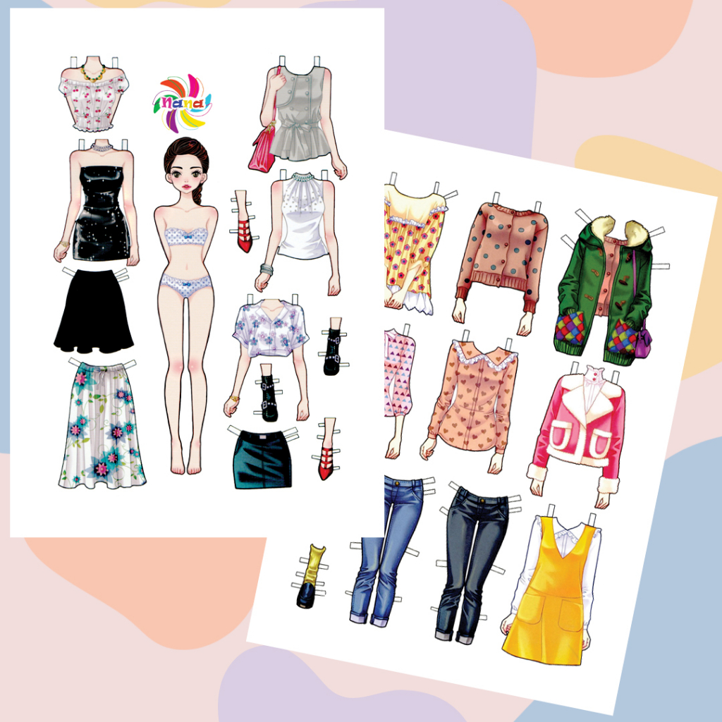 Búp bê giấy thay đồ thời trang phong cách Hàn Quốc giấy cắt thủ công cho bé Combo 6 hình siêu đáng yêu BBG017