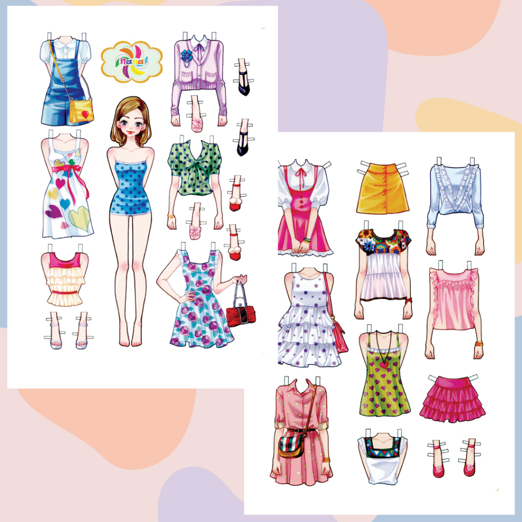 Búp bê giấy thay đồ thời trang phong cách Hàn Quốc giấy cắt thủ công cho bé Combo 6 hình siêu đáng yêu BBG017