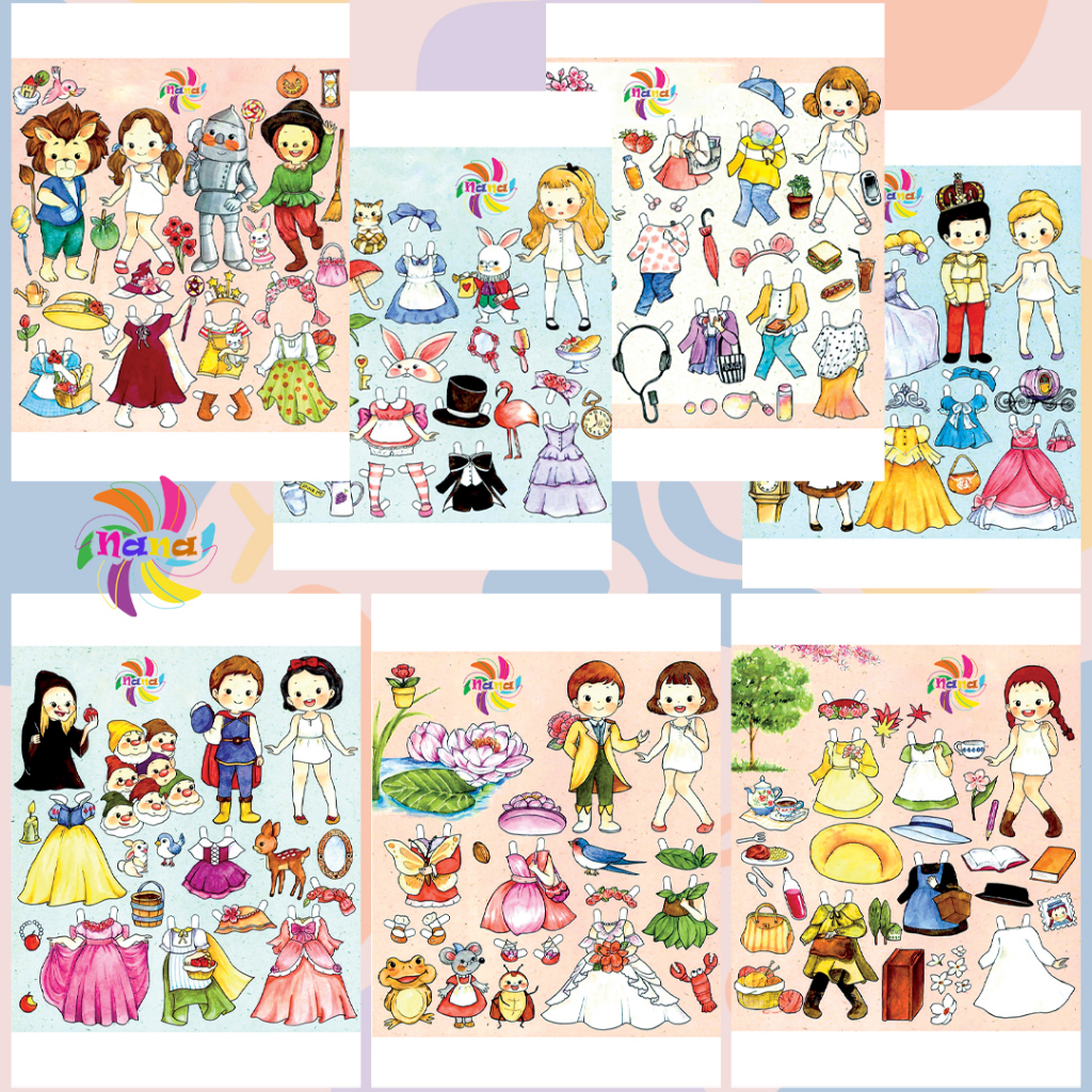 Búp bê giấy chibi thay đồ thủ công hình công chúa phong cách Hàn Quốc cho bé Combo 7 hình siêu đáng yêu BBG019