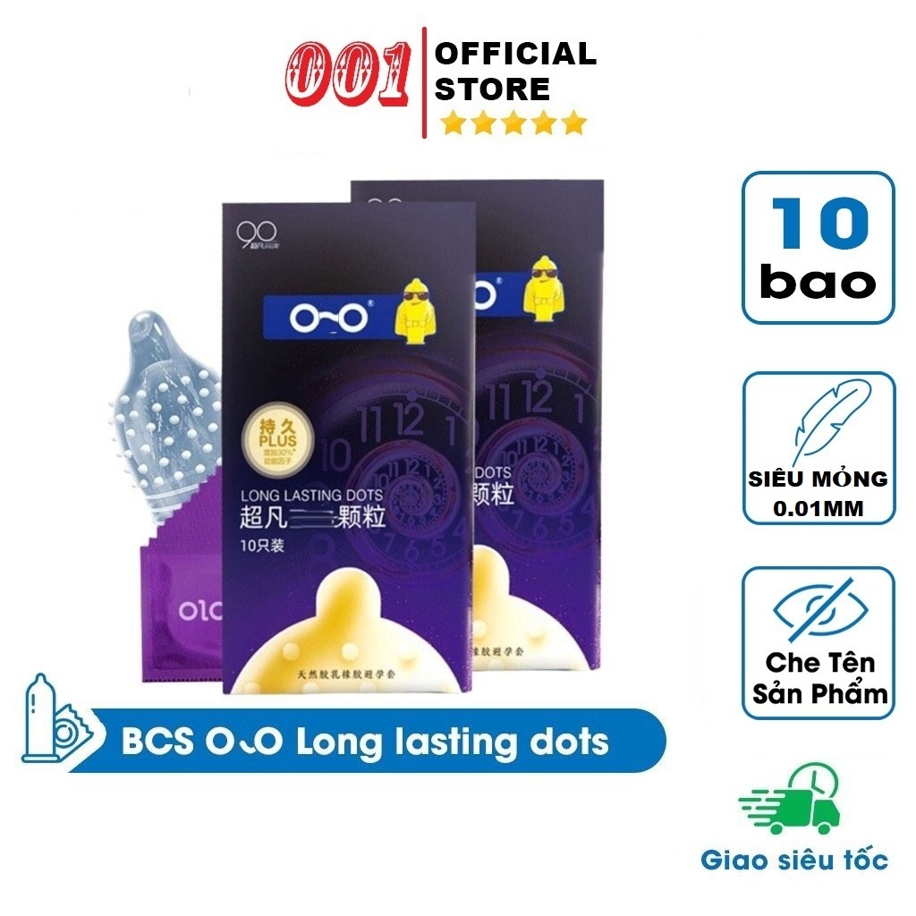 [Combo 20 cái/2 hộp] Bao cao su siêu mỏng, gai olo Long lasting dots 0.01mm, kéo dài thời gian quan hệ