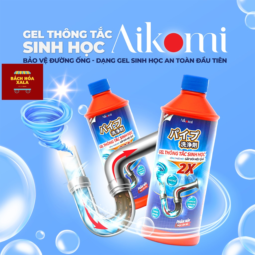 Gel thông tắc sinh học AIKOMI làm sạch, bảo vệ đường ống bồn rửa mặt, chậu rửa bát, khử mùi hôi