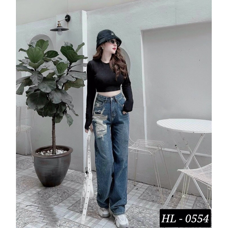 QUẦN Suông JEANS RÁCH TÚI KO CO GIÃN- hình thật sàn