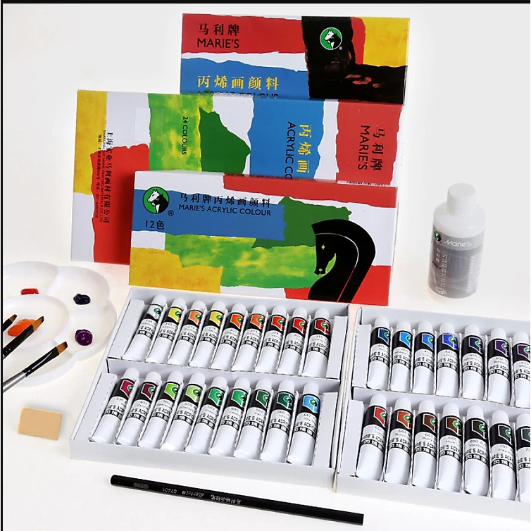 Thanh Lý-Tuýp Màu Vẽ Acrylic 36 màu (12ml) Marie's + Bộ Dụng Cụ Vẽ