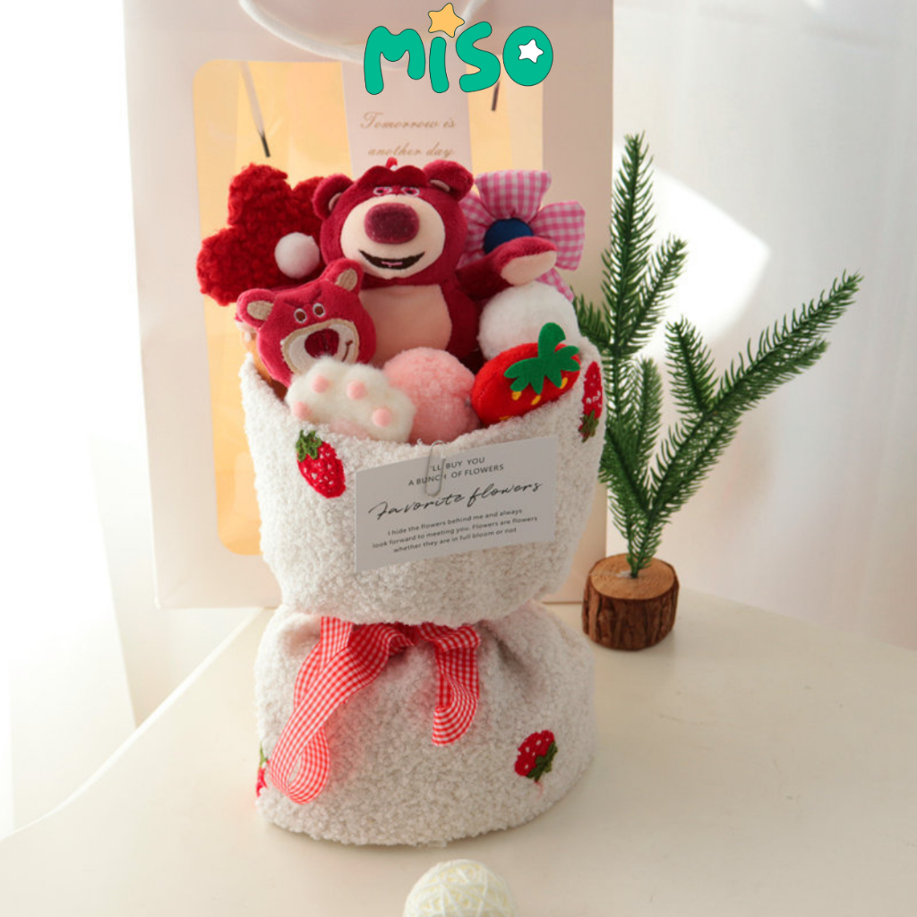 Bó Hoa Gấu Nhồi Bông Xinh Xắn Nhiều Mẫu Gấu Đáng Yêu Làm Quà Tặng, Có Kèm Túi Và Đèn, Gấu Bông Miso