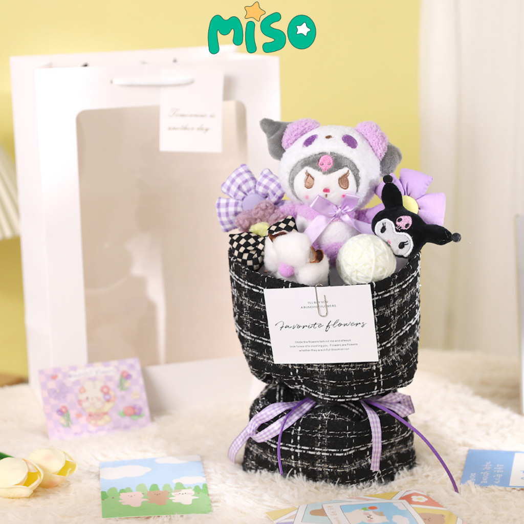 Bó Hoa Gấu Nhồi Bông Xinh Xắn Nhiều Mẫu Gấu Đáng Yêu Làm Quà Tặng, Có Kèm Túi Và Đèn, Gấu Bông Miso