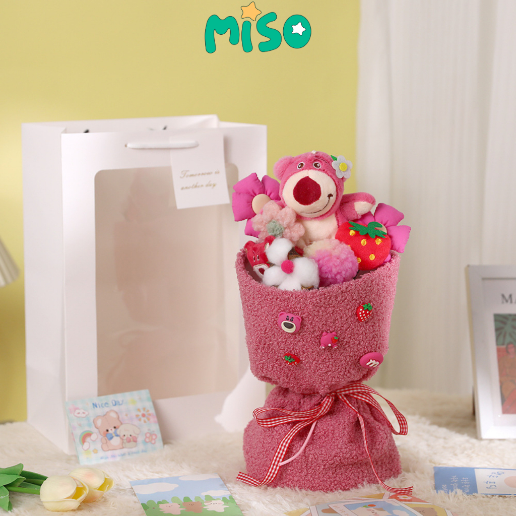Bó Hoa Gấu Nhồi Bông Xinh Xắn Nhiều Mẫu Gấu Đáng Yêu Làm Quà Tặng, Có Kèm Túi Và Đèn, Gấu Bông Miso