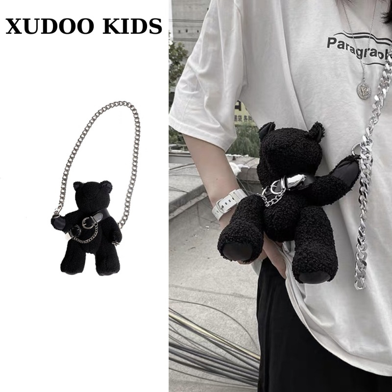 Túi Đeo Chéo Hoạ Tiết Gấu Nhồi Bông Dễ Thương Phối Dây Xích Cho Mẹ và Bé, Phong Cách Cute Mới Hợp Mọi Style - XUDOO KIDS