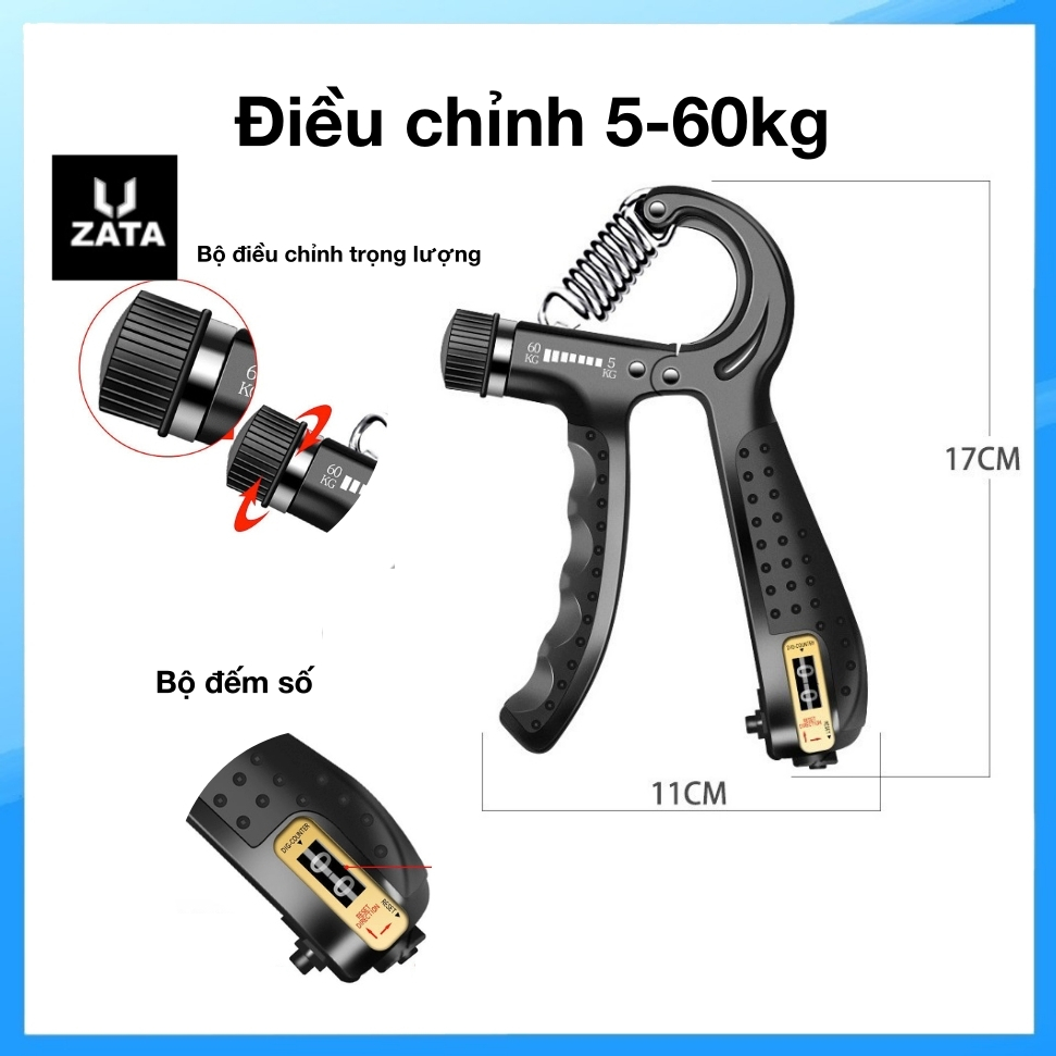 Kìm Bóp Tay Zata Vn Kìm Tập Cơ Tay, Dụng Cụ Tập Gym Tại Nhà Điều Chỉnh Lực 5-60kg Có Đếm số tự động Zata Vn - KBT1