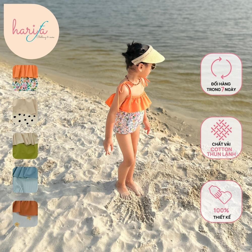 Bộ đồ bơi trẻ em cao cấp liền thân cho bé gái- hai dây - bèo ngực - vải Cotton thun lạnh - từ 0 đến 6 tuổi - BOI001