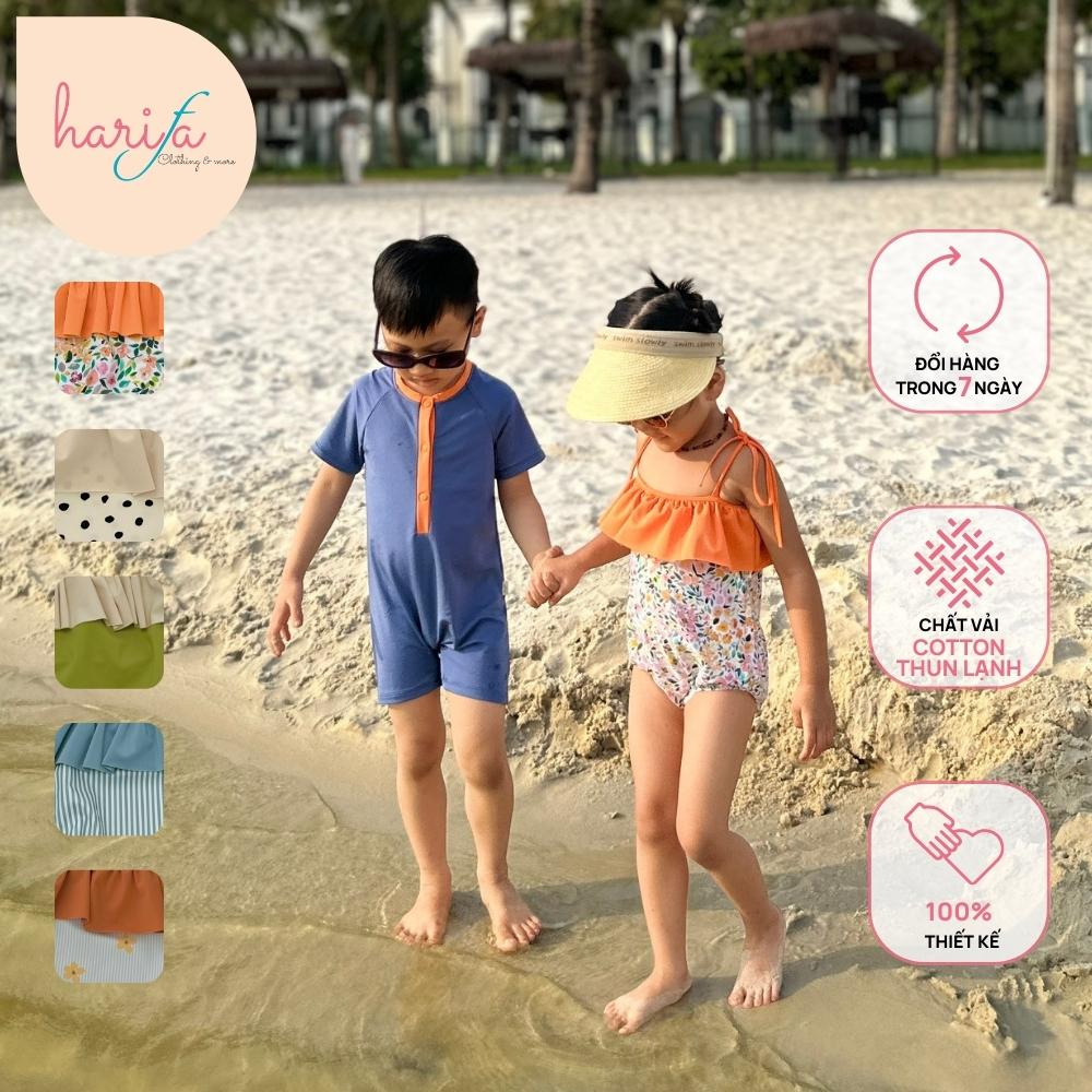 Bộ đồ bơi trẻ em cao cấp liền thân cho bé gái- hai dây - bèo ngực - vải Cotton thun lạnh - từ 0 đến 6 tuổi - BOI001