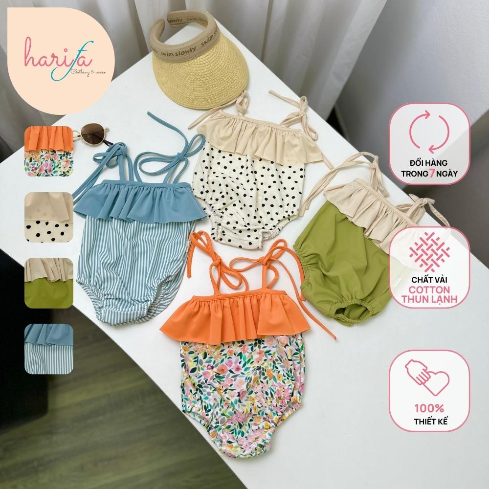 Bộ đồ bơi trẻ em cao cấp liền thân cho bé gái- hai dây - bèo ngực - vải Cotton thun lạnh - từ 0 đến 6 tuổi - BOI001
