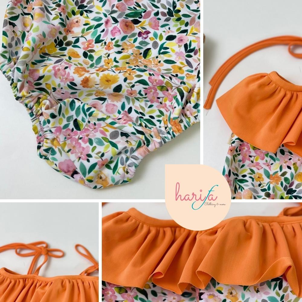 Bộ đồ bơi trẻ em cao cấp liền thân cho bé gái- hai dây - bèo ngực - vải Cotton thun lạnh - từ 0 đến 6 tuổi - BOI001