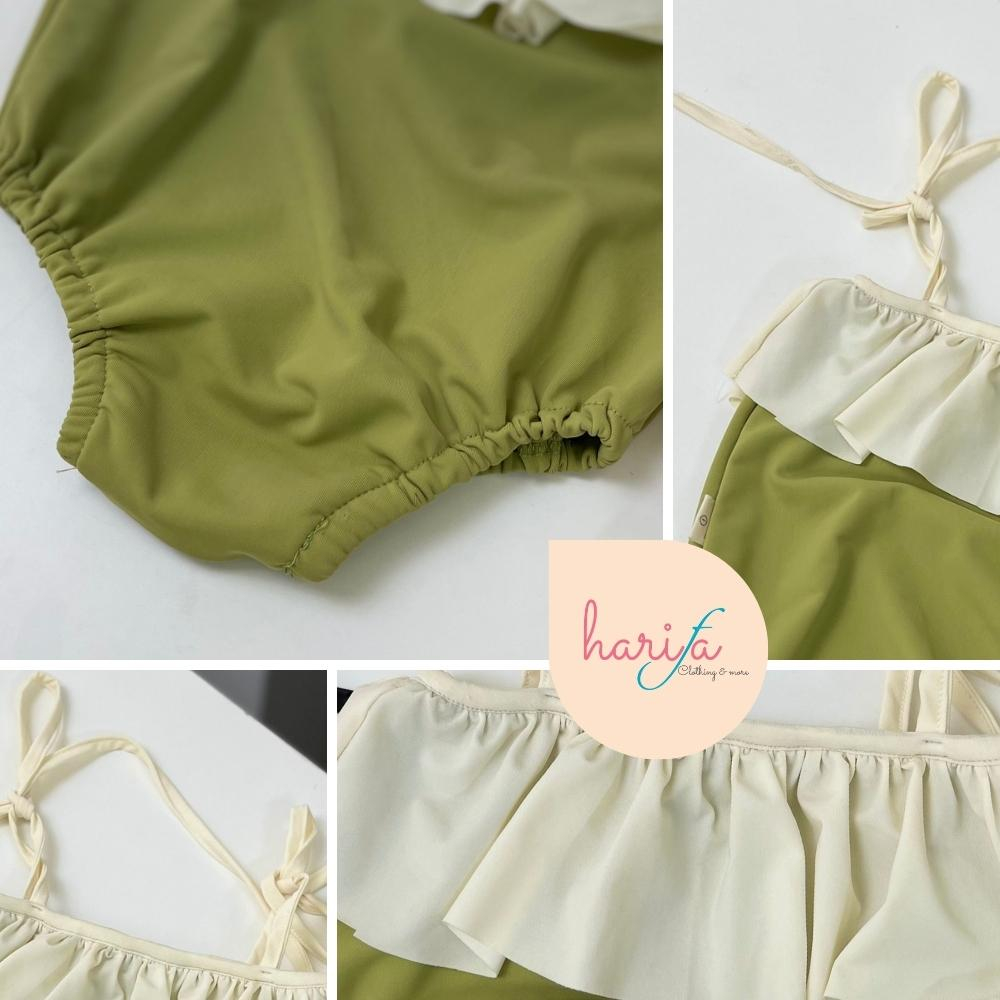 Bộ đồ bơi trẻ em cao cấp liền thân cho bé gái- hai dây - bèo ngực - vải Cotton thun lạnh - từ 0 đến 6 tuổi - BOI001