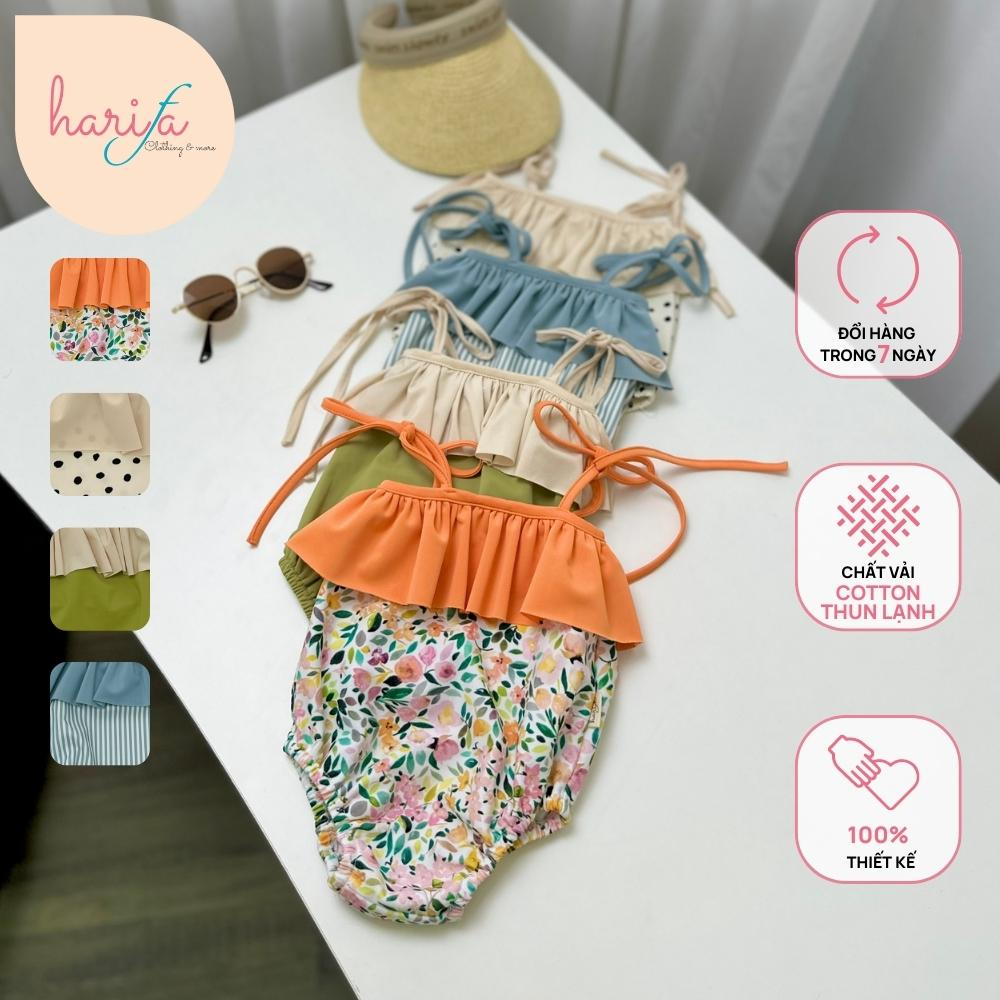 Bộ đồ bơi trẻ em cao cấp liền thân cho bé gái- hai dây - bèo ngực - vải Cotton thun lạnh - từ 0 đến 6 tuổi - BOI001