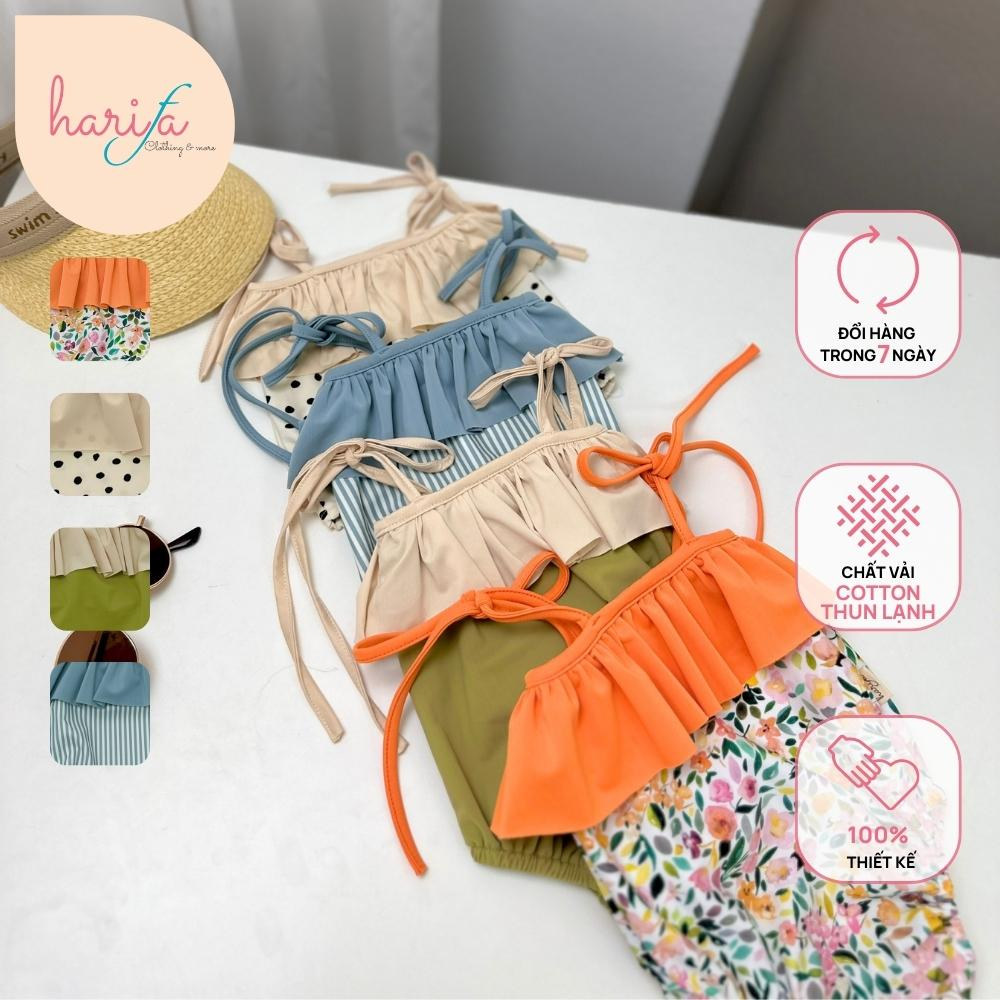 Bộ đồ bơi trẻ em cao cấp liền thân cho bé gái- hai dây - bèo ngực - vải Cotton thun lạnh - từ 0 đến 6 tuổi - BOI001