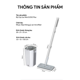 Cây lau nhà thông minh tự vắt goso plus, chổi lau nhà xoay 360 độ, tách chiết nước bẩn hiện đại 8 khăn lau, 2 chổi