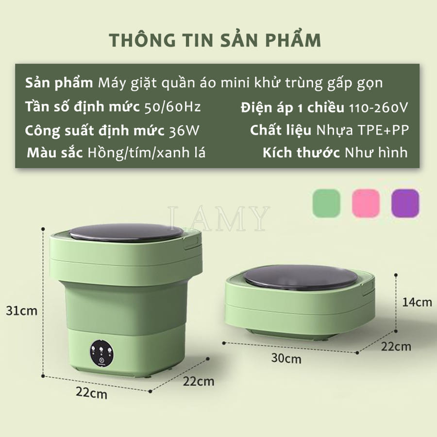 Máy Giặt Mini Tự Động Gấp Gọn Melli Máy Giặt Đồ Lót Tất Vớ Giặt Đồ Cho Bé Dung Tích 6L Tự Vắt Khô Khử Khuẩn Tiện Dụng