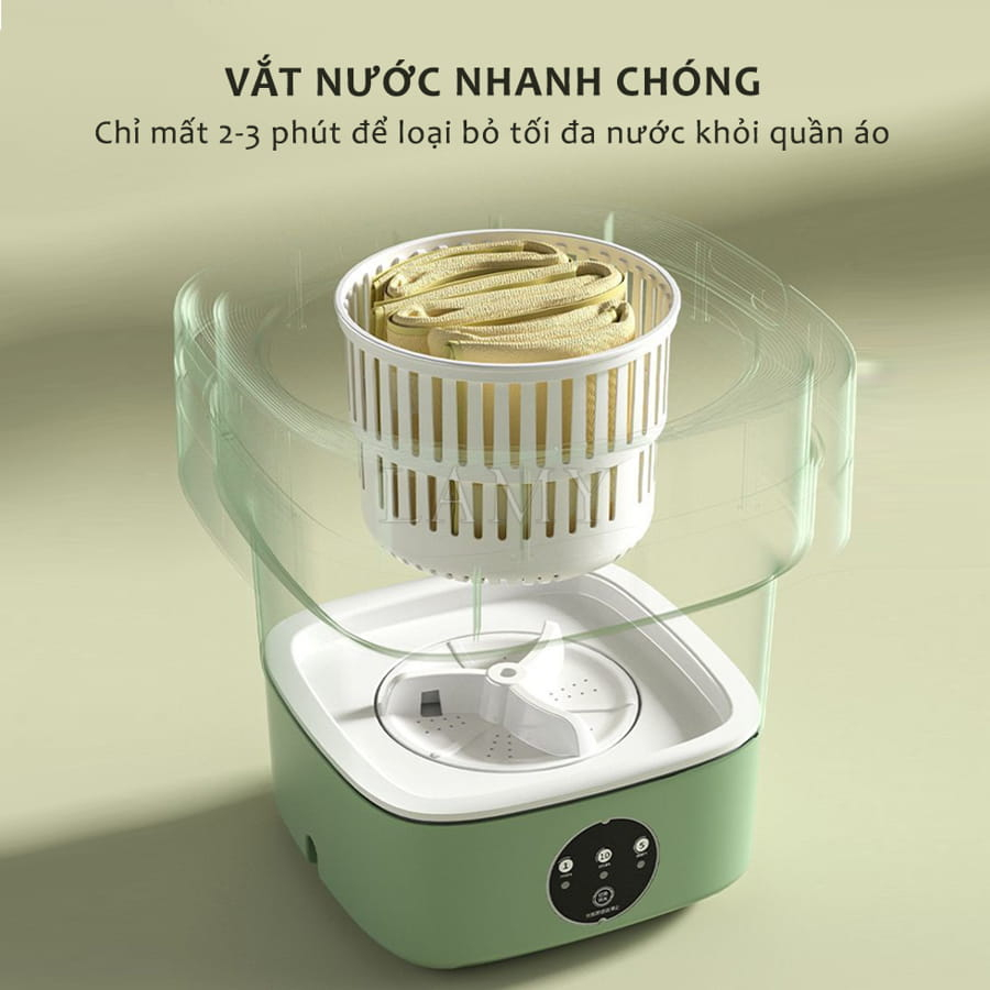 Máy Giặt Mini Tự Động Gấp Gọn Melli Máy Giặt Đồ Lót Tất Vớ Giặt Đồ Cho Bé Dung Tích 6L Tự Vắt Khô Khử Khuẩn Tiện Dụng