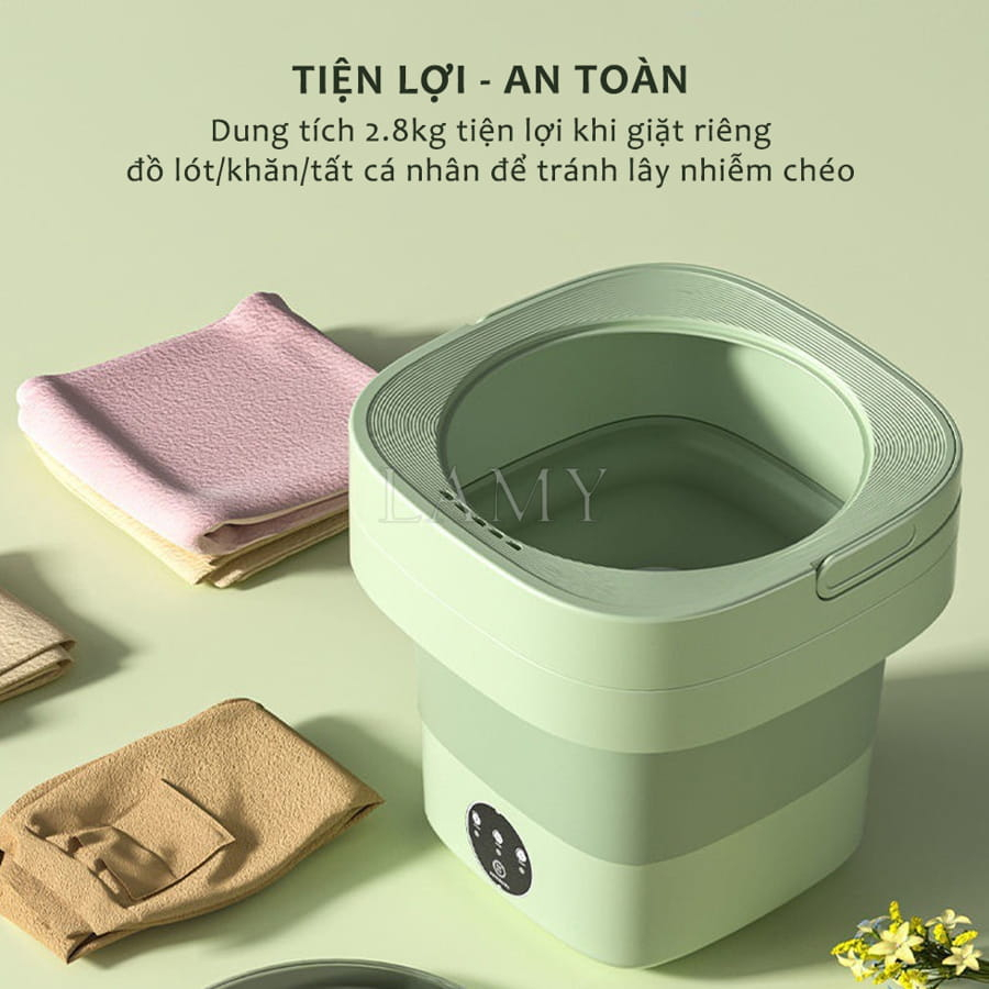 Máy Giặt Mini Tự Động Gấp Gọn Melli Máy Giặt Đồ Lót Tất Vớ Giặt Đồ Cho Bé Dung Tích 6L Tự Vắt Khô Khử Khuẩn Tiện Dụng