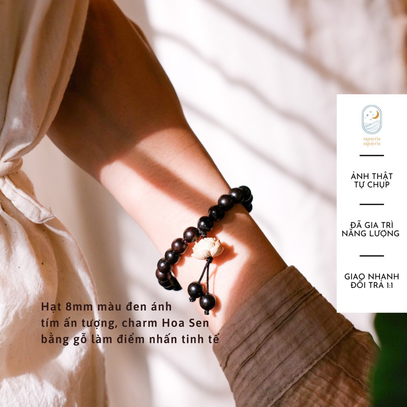 Vòng đeo tay, chuỗi hạt Gỗ Đàn Hương charm Hoa Sen phong thuỷ bình an, thời trang duyên dáng