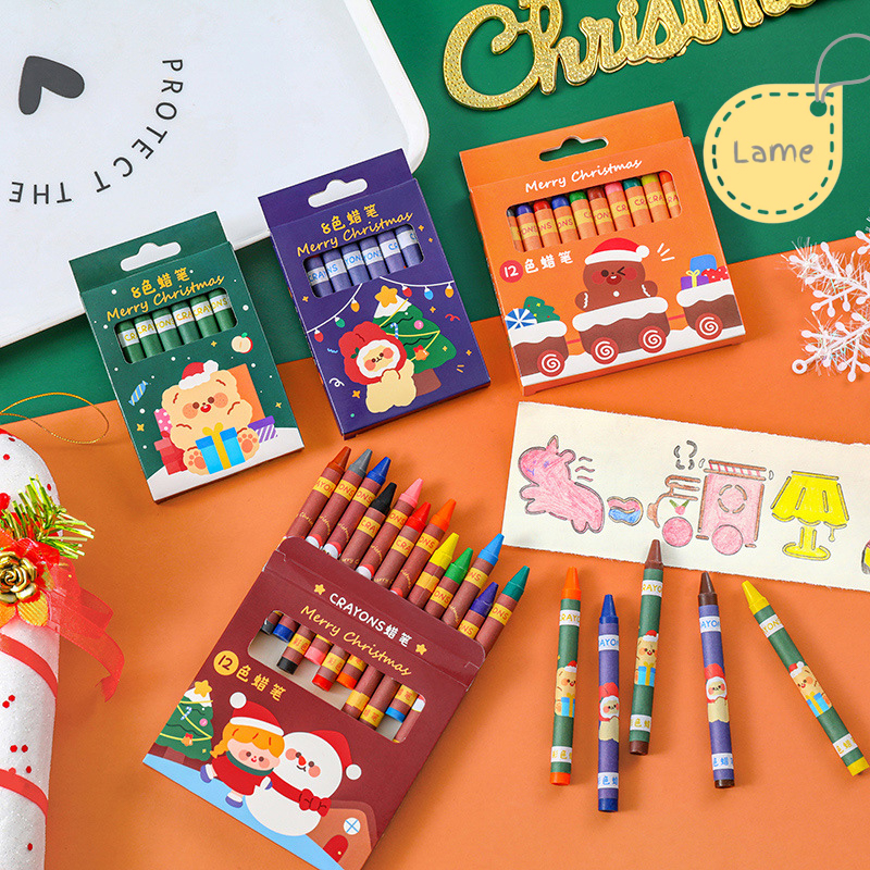 bút màu sáp giáng sinh cho bé tập tô an toàn, quà tặng noel dụng cụ học tập dễ thương