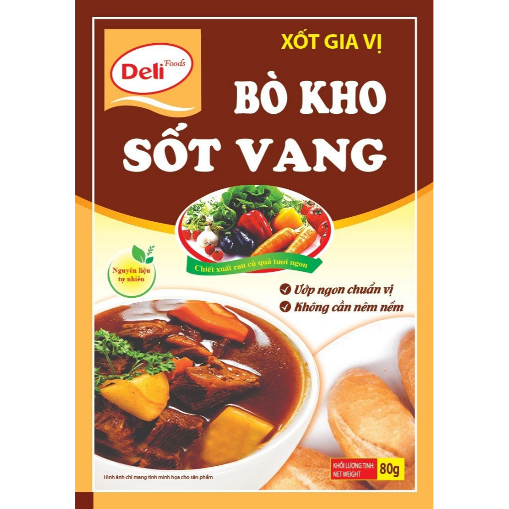 Xốt Gia Vị Bò Kho Sốt Vang Deli 80g, Sốt Bò Kho Gia Vị Hoàn Chỉnh Delifood delifoods
