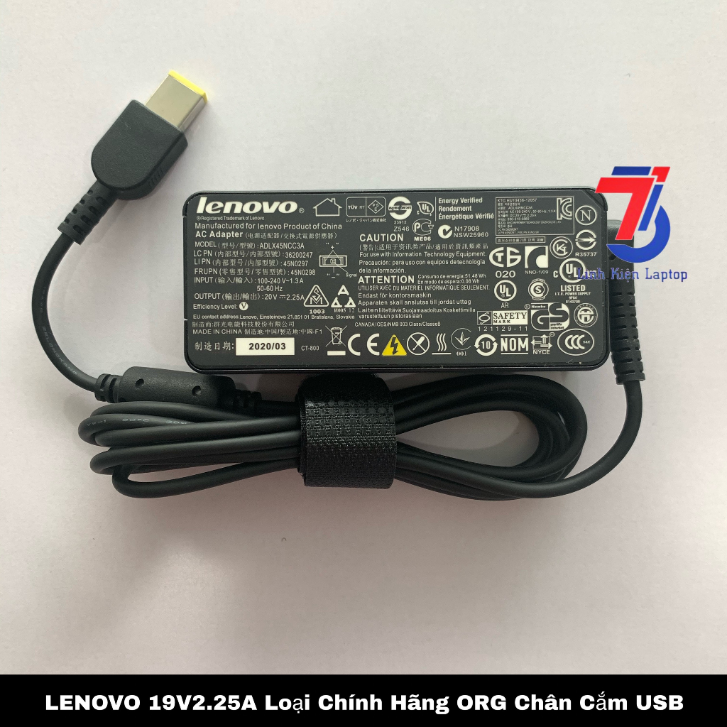 Sạc Máy Tính Laptop3T LENOVO 20V-2.25A; 20V-3.25A; 20V-4.5A Chân cắm USB Loại tốt original