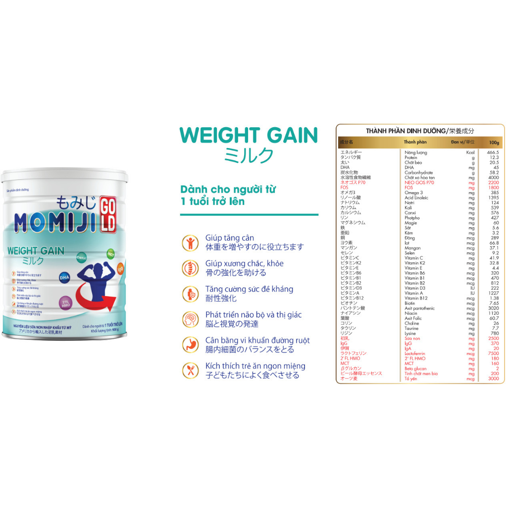 Sữa Momiji Weight gain lon 900g