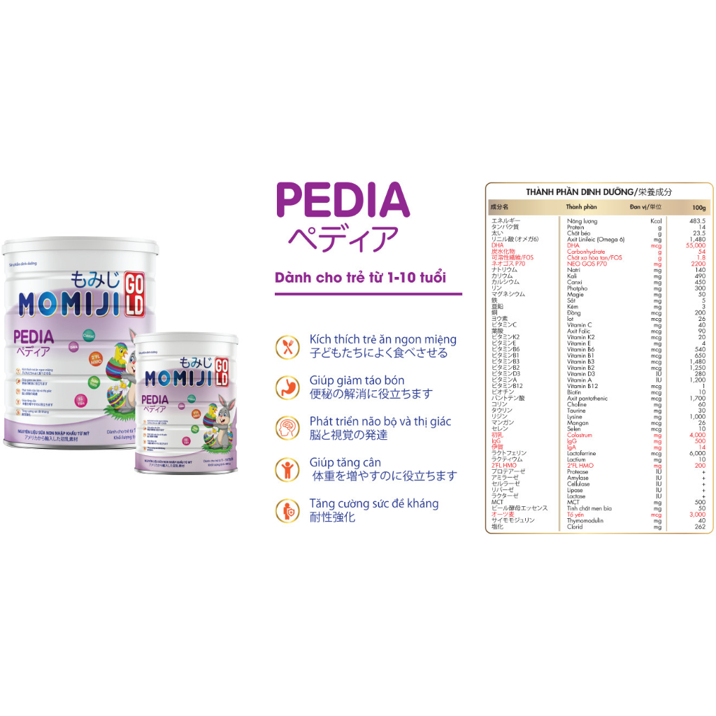 Sữa Nhật Momiji Pedia lon 900g