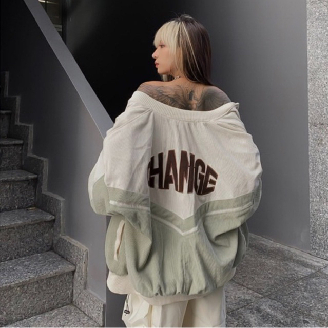 Áo khoác Bomber bóng chày thêu chữ CHANGE