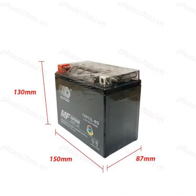 Ắc Quy khô OUTDO 12N12L-BS 12V 12AH dùng cho Xe Vespa, Mô Tô Phân Khối Lớn, ắc quy phụ xe Mercedes