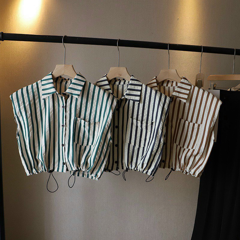 Áo Sơ Mi Kẻ Thời Trang Siêu Đẹp- Áo Sơ Mi Kẻ Cộc Tay Rút Eo- Hàng QC