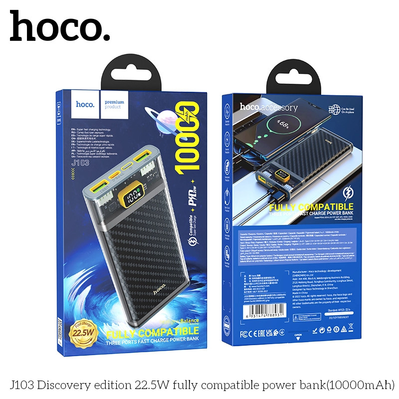 Pin dự phòng Hoco J103/J104 10000/20000mAh QC3.0 22.5W, PD TypeC 20W