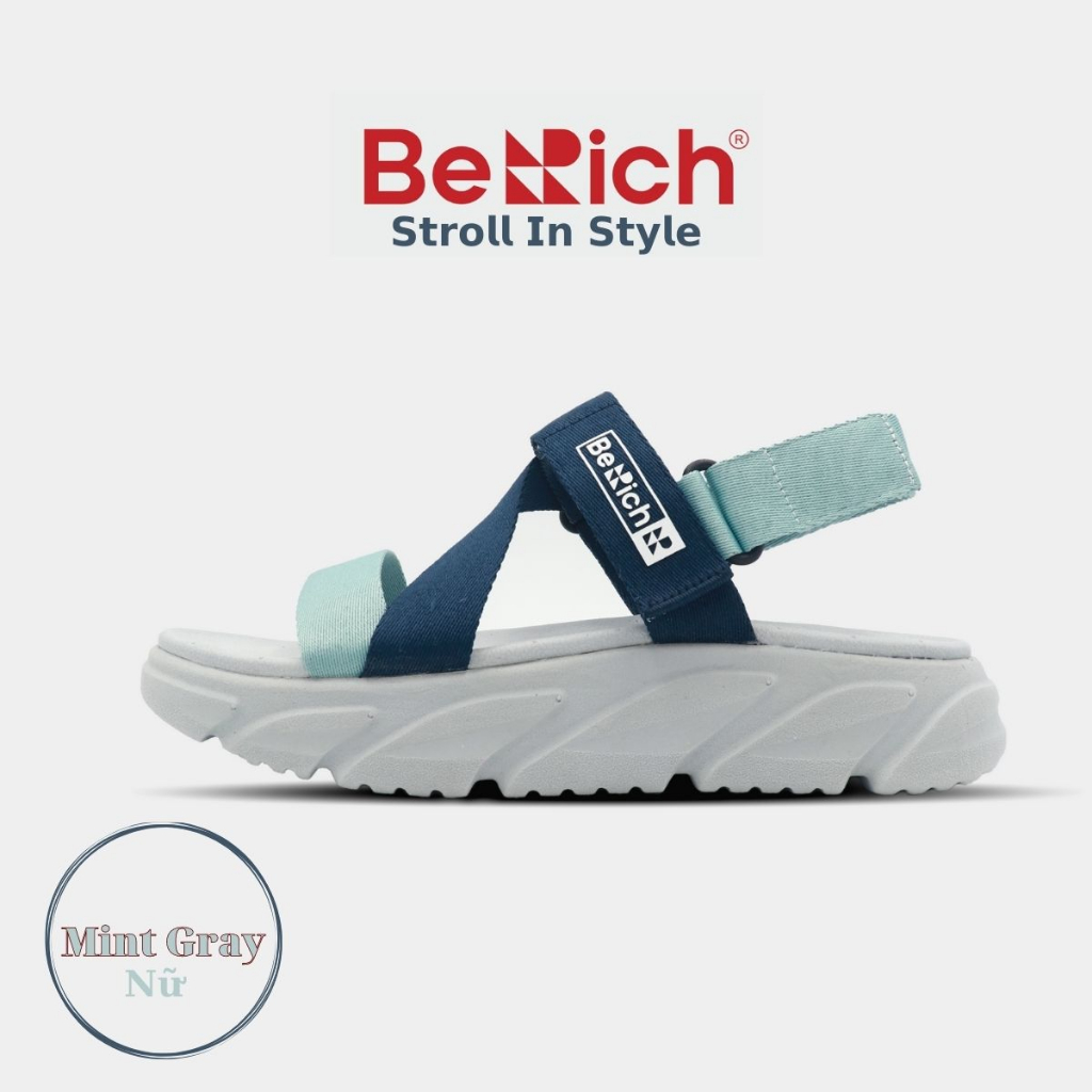 Giày Sandal Nữ Unisex BeRich BE577 Đế phylon cao 4,5cm, Màu: Mint / Vintage,Đế Xám