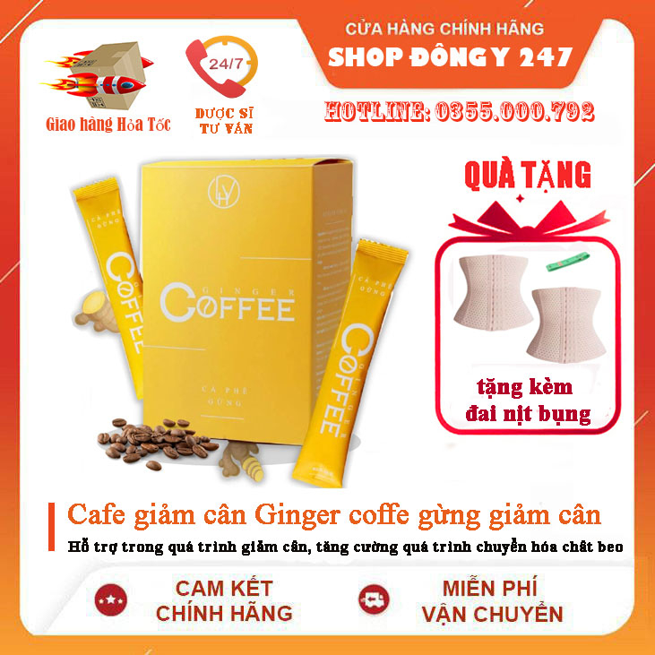 Cafe giảm cân Ginger coffee cà phê gừng giảm cân, giảm mỡ bụng, vòng eo, an toàn, hiệu quả, hộp 20 gói