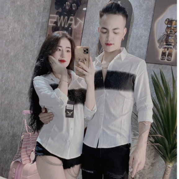 Áo Sơ Mi Loang Đôi Dài Tay Chất Lụa Mịn In Logo Chìm Đẹp Chuẩn Size