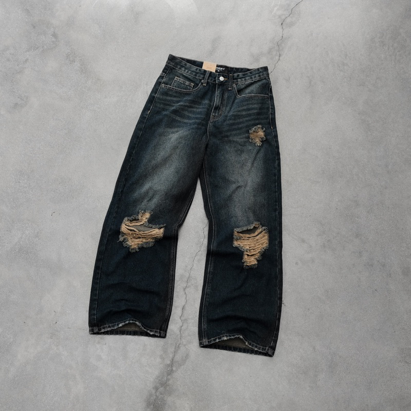 Quần jeans nam nữ dáng rộng CANDLES DENIM KNEE BLOW-OUT thiết kế rách to dưới đầu gối denim 13oz chính hãng