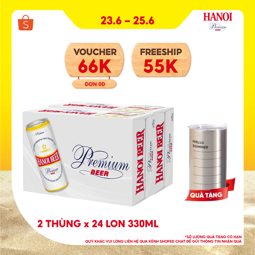 HỎA TỐC HÀ NỘI - COMBO 2 Thùng 24 lon Bia Hanoi Premium - HABECO (330ml/lon)