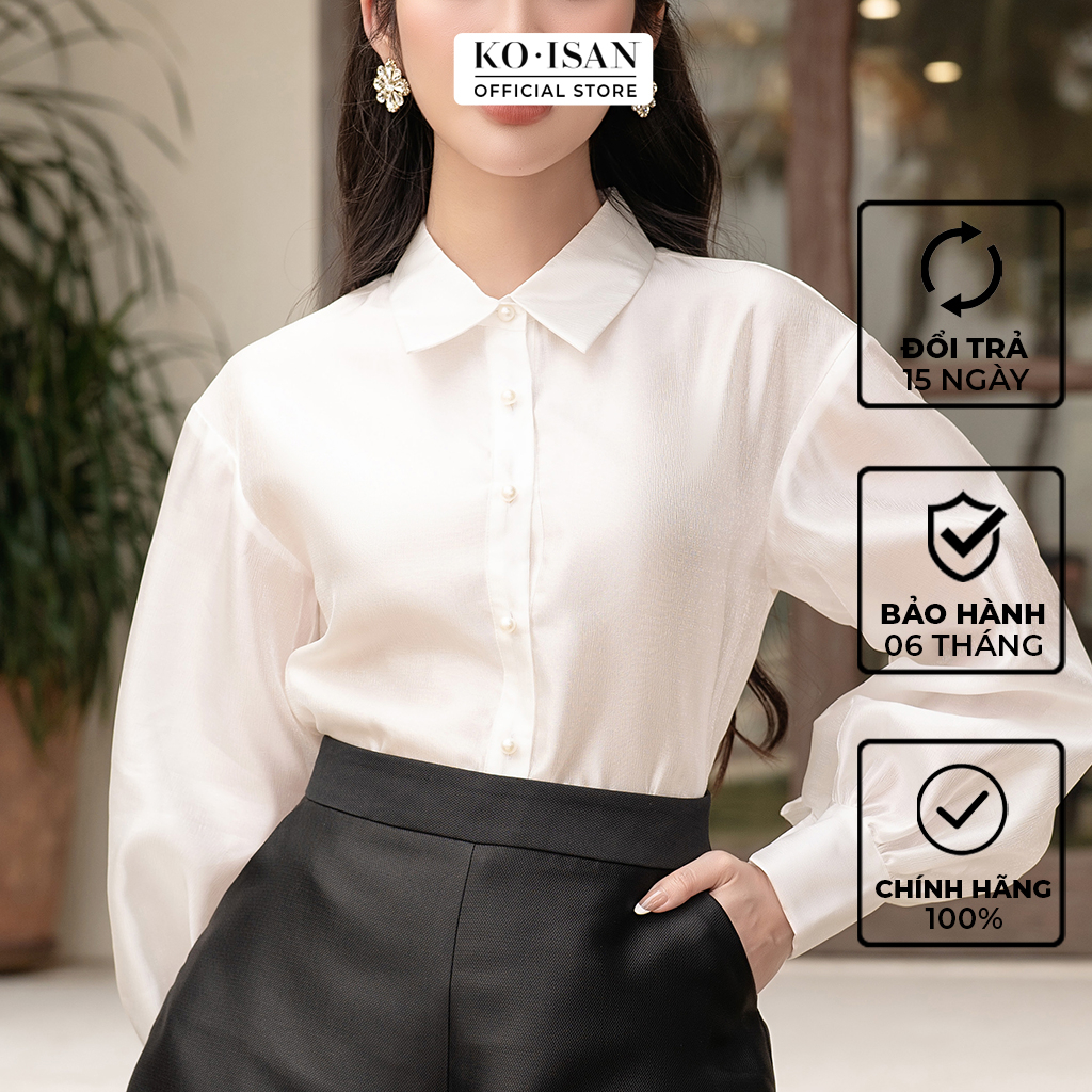 Áo sơ mi tay bồng cách điệu cá tính sử dụng chất liệu Tafta lụa trắng cao cấp Koisan S2380510A
