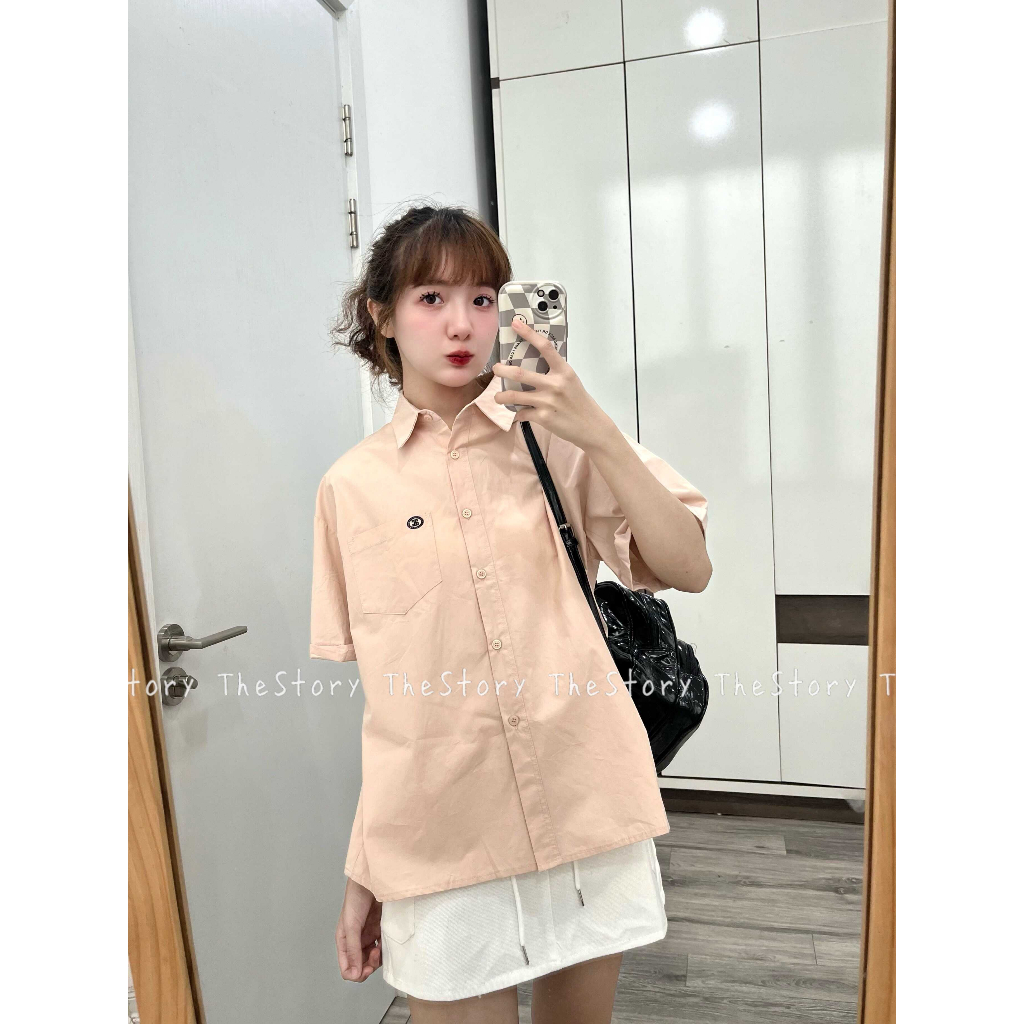 Áo sơ mi tay ngắn có thêu chữ  A3126