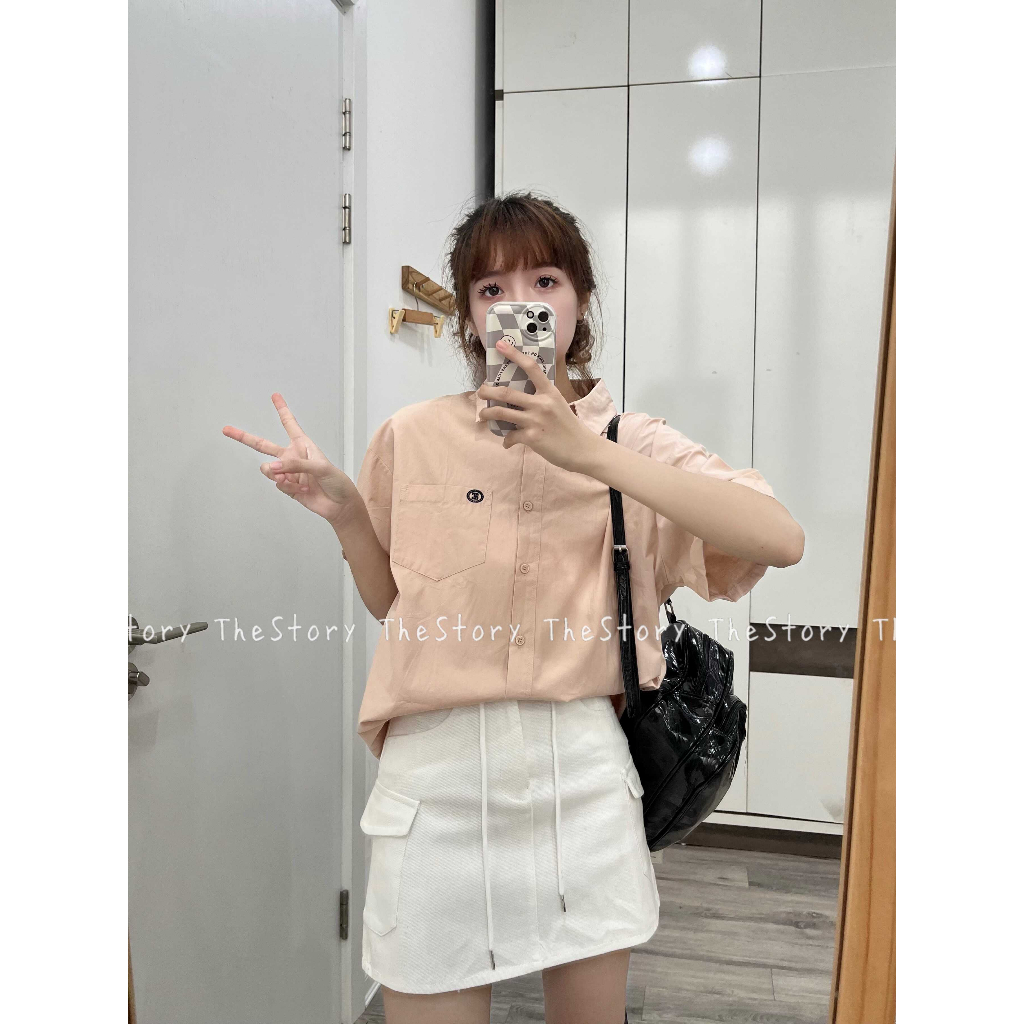 Áo sơ mi tay ngắn có thêu chữ  A3126