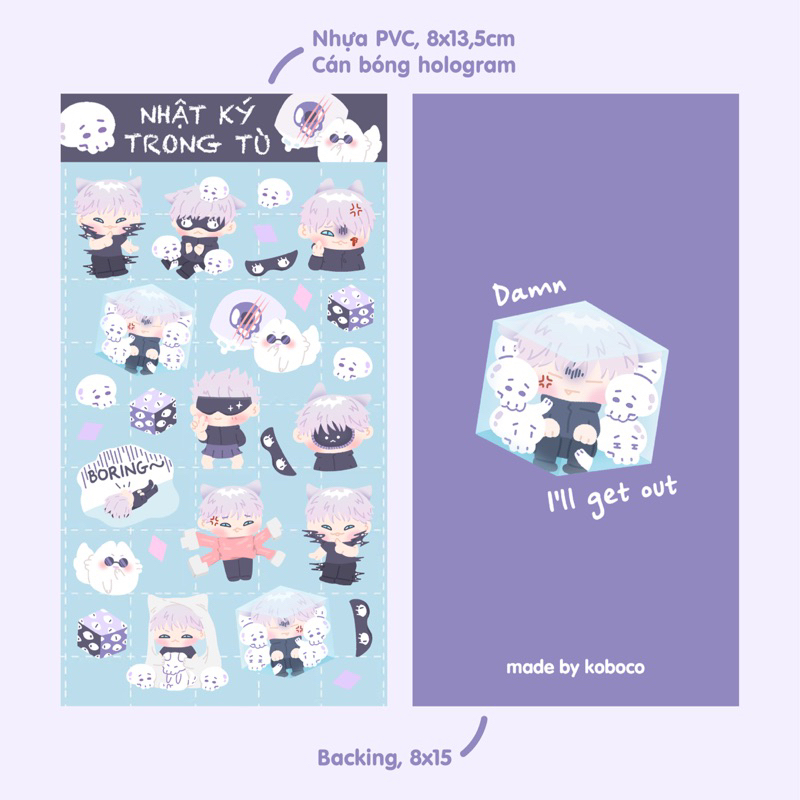 Koboco.co | Jujutsu Kaisen | Sticker deco & pack Vô tri - Gà cúng Nanami, Gojo tù tội và Thỏ Sukugumi