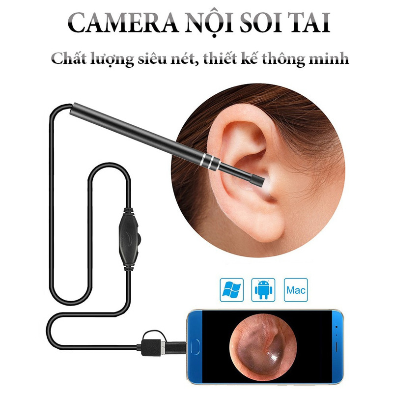 Camera Nội Soi Tai Siêu Nét Chuyên Nghiệp Có 6 Đèn Led Điều Chỉnh Được, Đường Kính Đầu Dò 5.5mm Dễ Dàng Sử Dụng